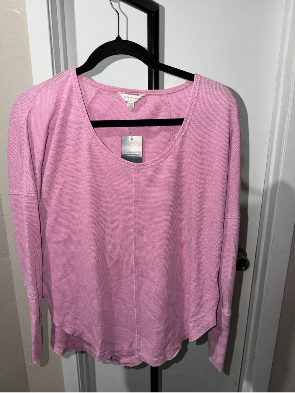 NWT Lucky Brand Waffle Knit Thermal Top Women’s XS Pink Long Sleeve Scoop Neck